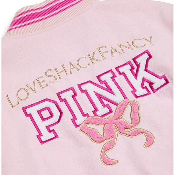 VS PINK x LoveShackFancy Pink and White College Boyfriend Varsity Jacket Size M - Picture 4 of 8